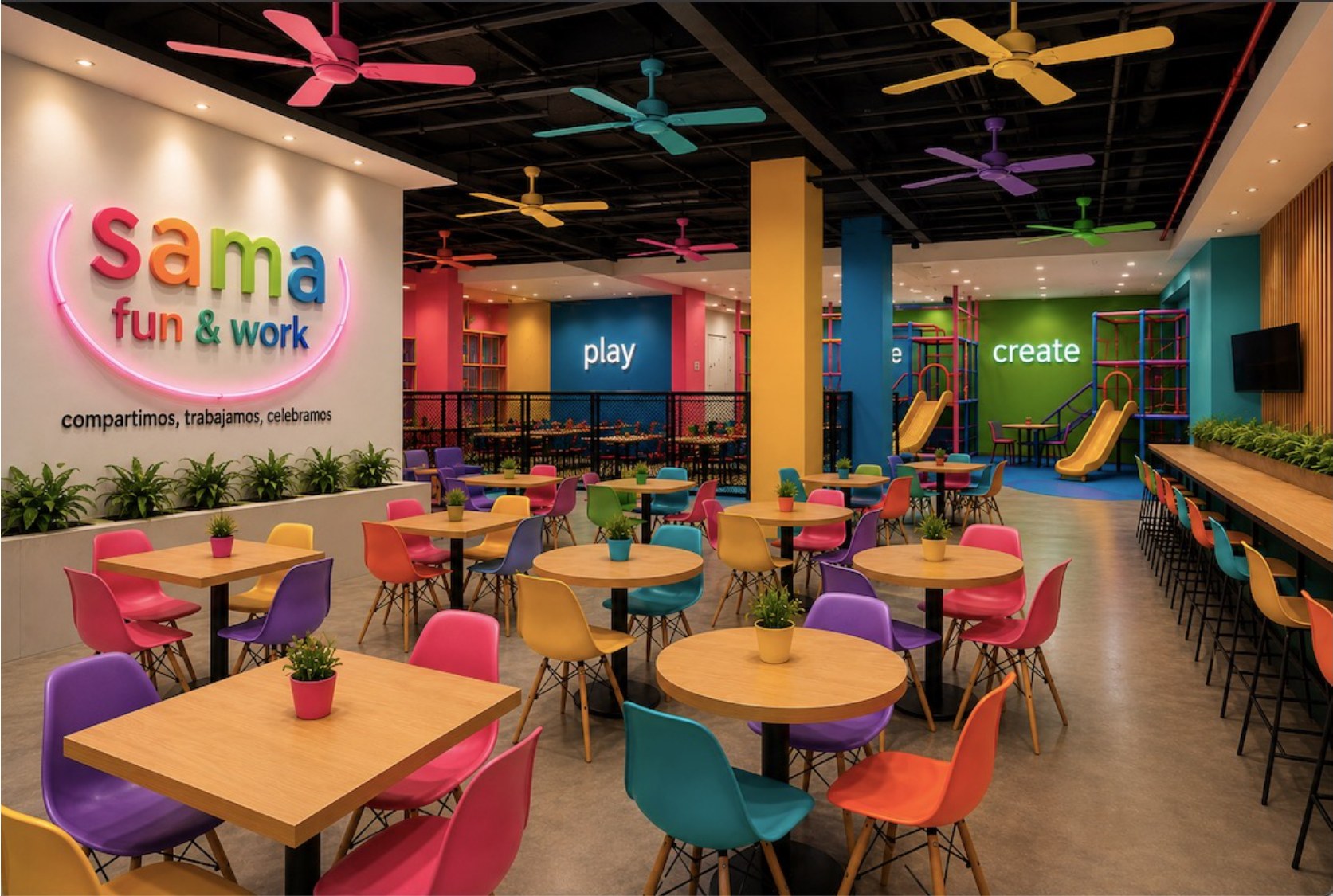 Área de coworking de Sama Fun & Work